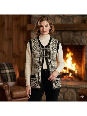 Vintage 80s Norlander Norway 100% Wool Fair Isle Nordic Waistcoat Vest Medium M